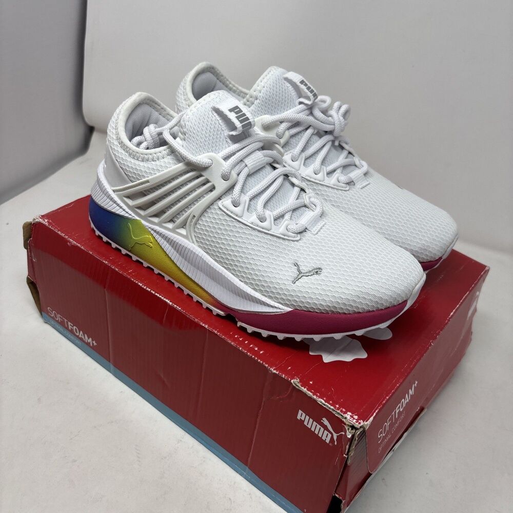 ⁠Puma Pacer Future Fluo Womens Size 6.5 White Rainbow Gradient Sneakers